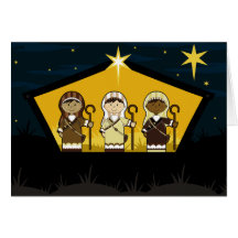 Nativity Shepherds in Stable Card