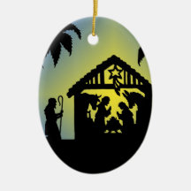 Nativity Silhouette Joy to the World Christmas Tree Ornament