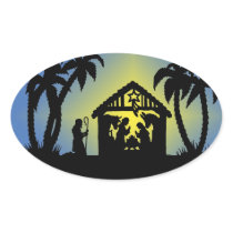Nativity Silhouette Joy to the World Oval Sticker