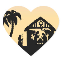 Nativity Silhouette Wise Men on the Horizon Heart Stickers