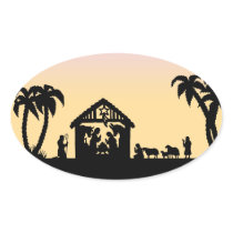 Nativity Silhouette Wise Men on the Horizon Oval Sticker