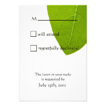 Nature Lovers Green Leaf On White Wedding RSVP Custom Announcement