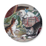 naughty kittens cats playing with yarn antique art magnets