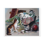 naughty kittens cats playing with yarn antique art postcards