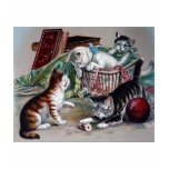 naughty kittens cats playing with yarn antique art t-shirts