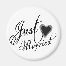 Naughy Grunge Script - Just Married Heart Black Fridge Magnet