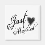 Naughy Grunge Script - Just Married Heart Black Magnets