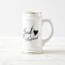 Naughy Grunge Script - Just Married Heart Black Mug