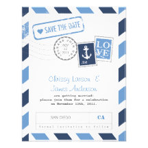 Nautical Airmail Card Save the Date Personalised Invites