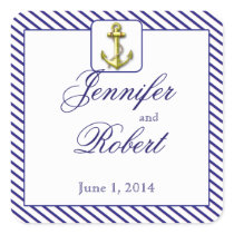 Nautical Anchor on Blue Stripe Envelope Seal Square Stickers