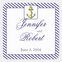 Nautical Anchor on Blue Stripe Envelope Seal Square Stickers