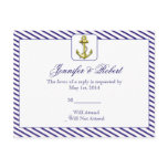 Nautical Anchor on Blue Stripe RSVP Postcard
