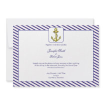 Nautical Anchor on Blue Stripe Wedding Invitation