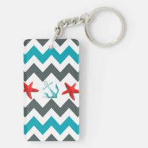 Nautical Beach Theme Chevron Anchors Starfish Rectangle Acrylic Keychains