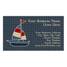 Nautical Blue, Red, Cream Sailboat Custom Business Card Template