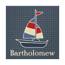 Nautical Blue, Red, Cream Sailboat Custom Stretched Canvas Prints