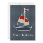 Nautical Blue, Red, Cream Sailboat Custom Personalized Invite