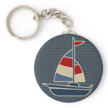 Nautical Blue, Red, Cream Sailboat Custom keychains