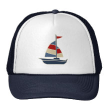 Nautical Blue, Red, Cream Sailboat Custom Mesh Hat