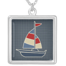 Nautical Blue, Red, Cream Sailboat Custom Custom Jewelry
