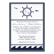 Nautical navy blue and white wedding invitations