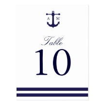 Nautical Navy Table Number Post Card