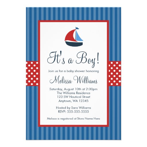 Nautical Sailboat Stripes Baby Shower Invitations