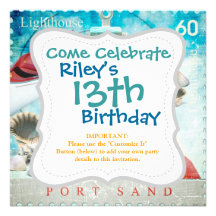 Nautical Seashells Anchor Starfish Beach Theme Invitation