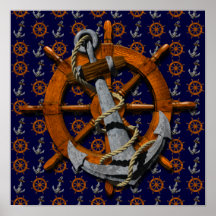 Nautical Ships Wheel And Anchor Poster