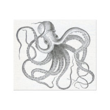 Nautical steampunk octopus vintage book drawing canvas prints