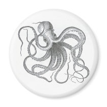 Nautical steampunk octopus vintage design fridge magnet