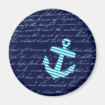 Nautical Stripe anchor handwriting design Fridge Magnet