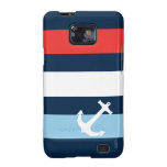 Nautical stripes sea anchor navy blue galaxy s2 case