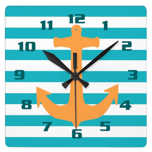 Nautical Theme Stripes and Anchor Wall Clock