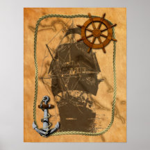Nautical Vintage Ship And Map Print