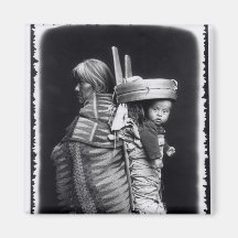 Navaho woman carrying a papoose on her back magnets