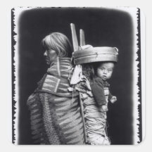 Navaho woman carrying a papoose on her back stickers