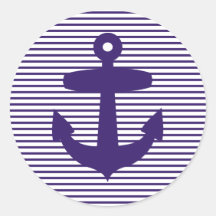 Navy Anchor with Blue Sailor Stripes Round Stickers