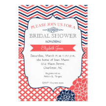 Navy and Coral Vintage  Bridal shower Invitation