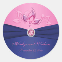 Navy and Pink Floral 1.5" Round Sticker