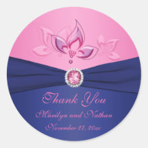 Navy and Pink Floral 3" Round Thank You Sticker