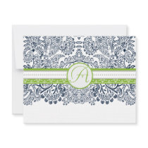Navy Apple Green Grey Love Birds Wedding RSVP
