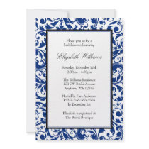 Navy Blue and Black Swirl Damask Bridal Shower Invite