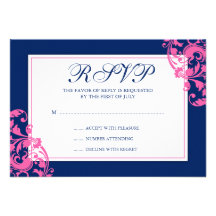 Navy Blue and Pink Flourish Swirls Response Card Personalized Announcement