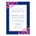 Navy Blue and Pink Flourish Swirls Wedding Personalized Invite
