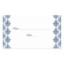 Navy Blue and White Damask Wedding Place Cards Business Card Template