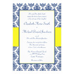 Navy Blue and Yellow Damask Wedding Invitations