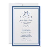 Navy blue border frame classy monogram graduation personalised invite