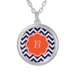Navy Blue Chevron Monogram Pendant
