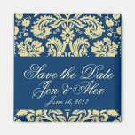 Navy Blue Cream Vintage Damask Save the Date Refrigerator Magnet